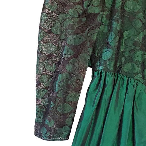 Vintage Formal Party Dress Girl's 12 Green Taffeta Tulle Hi Lo Zipper Tie Back - Picture 9 of 12